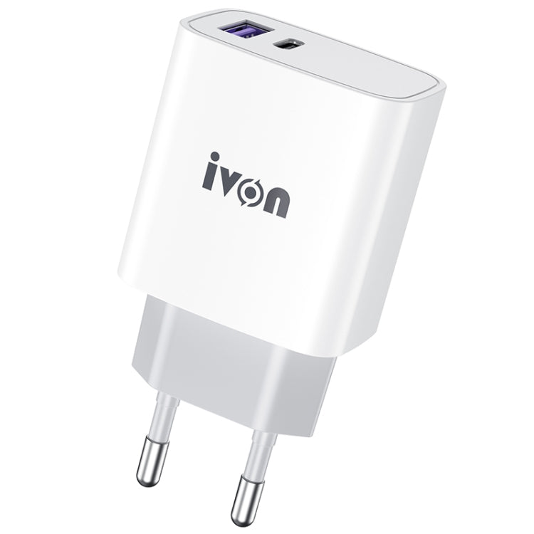 IVON AD52 18W USB-C / Type-C + USB Dual Port PD Fast Charge(EU Plug) - USB Charger by IVON | Online Shopping South Africa | PMC Jewellery | Buy Now Pay Later Mobicred