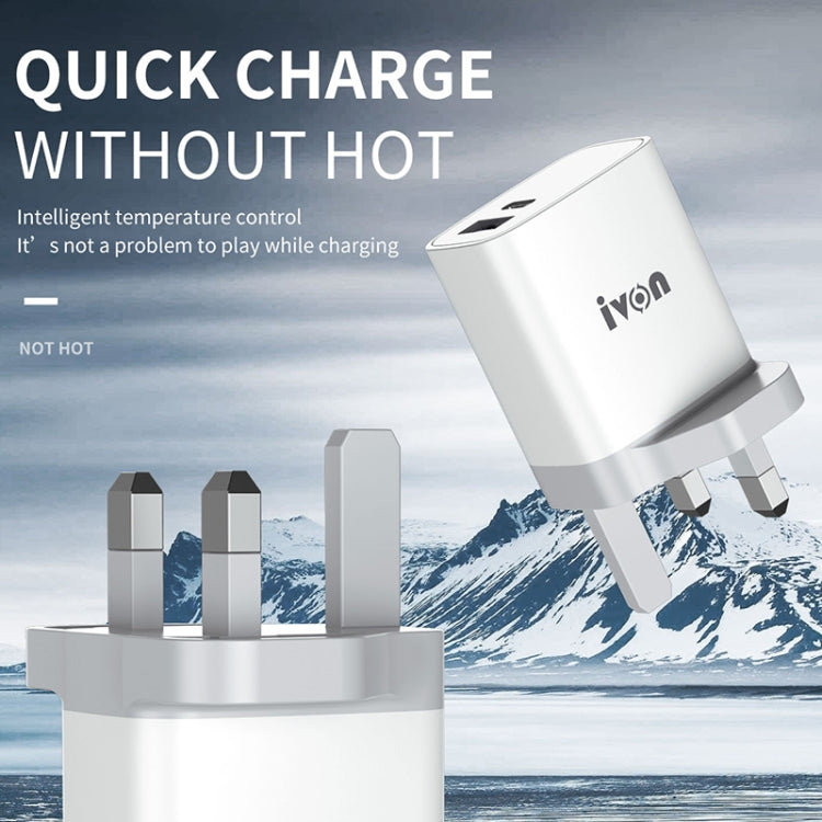 IVON AD52 18W USB-C / Type-C + USB Dual Port PD Fast Charge(EU Plug) - USB Charger by IVON | Online Shopping South Africa | PMC Jewellery | Buy Now Pay Later Mobicred