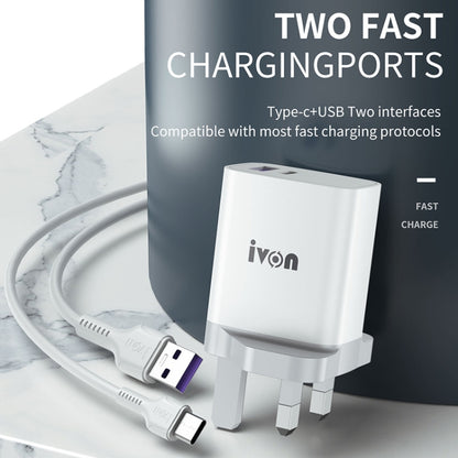 IVON AD52 18W USB-C / Type-C + USB Dual Port PD Fast Charge(EU Plug) - USB Charger by IVON | Online Shopping South Africa | PMC Jewellery | Buy Now Pay Later Mobicred