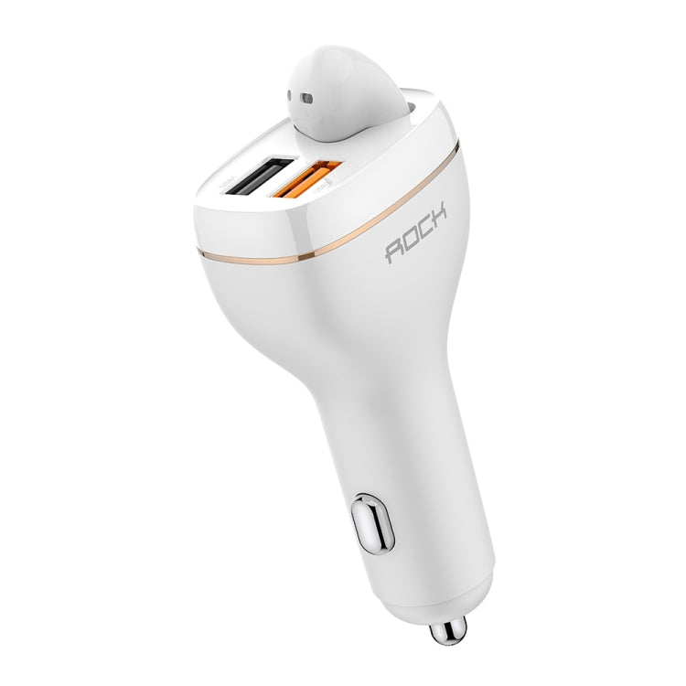 ROCK B401 2 in 1 3A USB Port Car Charger & V5.0 Bluetooth Right Ear Headset, Dual USB Interface, Support Hands-free Call(White) - Bluetooth Earphone by ROCK | Online Shopping South Africa | PMC Jewellery
