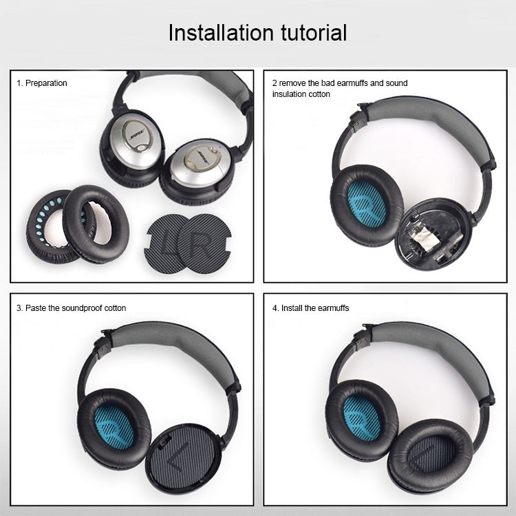 1 Pair Soft Earmuff Headphone Jacket with LR Cotton for BOSE QC2 / QC15 / AE2 / QC25 / QC35(Grey+Blue) - Earmuff & Pad by PMC Jewellery | Online Shopping South Africa | PMC Jewellery