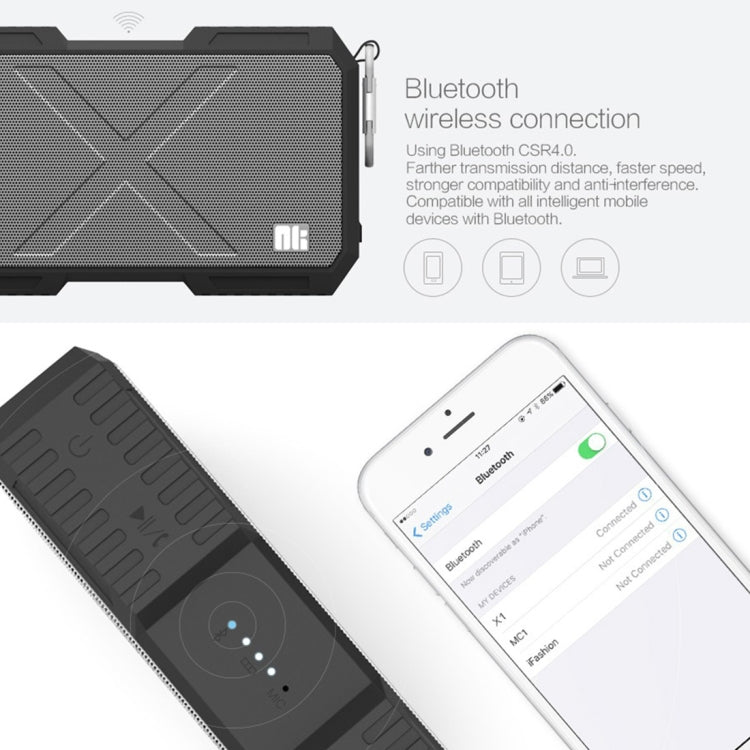 NILLKIN X-Man Portable Outdoor Sports Waterproof Bluetooth Speaker Stereo Wireless Sound Box Subwoofer Audio Receiver, For iPhone, Galaxy, Sony, Lenovo, HTC, Huawei, Google, LG, Xiaomi, other Smartphones(Black) - Waterproof Speaker by NILLKIN | Online Shopping South Africa | PMC Jewellery | Buy Now Pay Later Mobicred