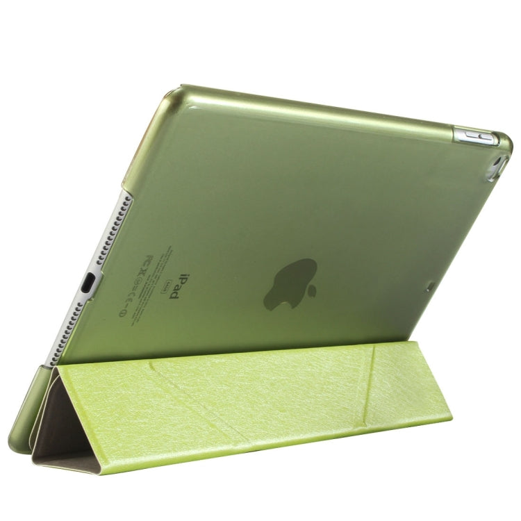 For iPad 9.7 (2018) & iPad 9.7 (2017) & iPad Air Silk Texture Horizontal Deformation Flip Leather Case with Three-folding Holder(Green) - free shipping - PMC TechLife - Order now!