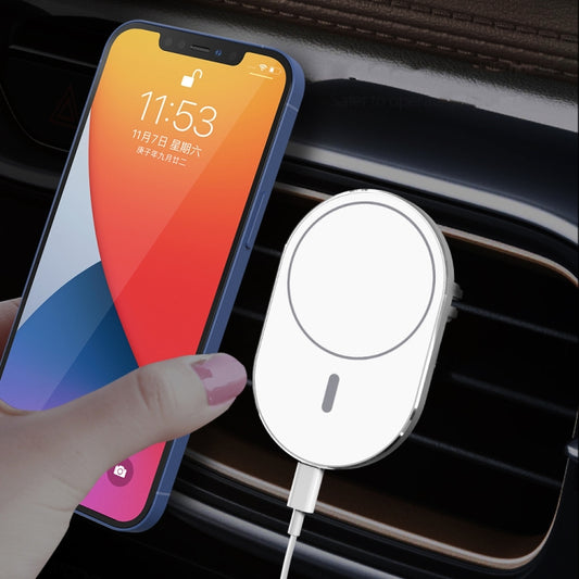 X19 Magsafe Car Air Outlet Vent Mount Clamp Holder 15W Fast Charging Qi Magnetic Wireless Charger(White) - Wireless Charger Holders by PMC Jewellery | Online Shopping South Africa | PMC Jewellery