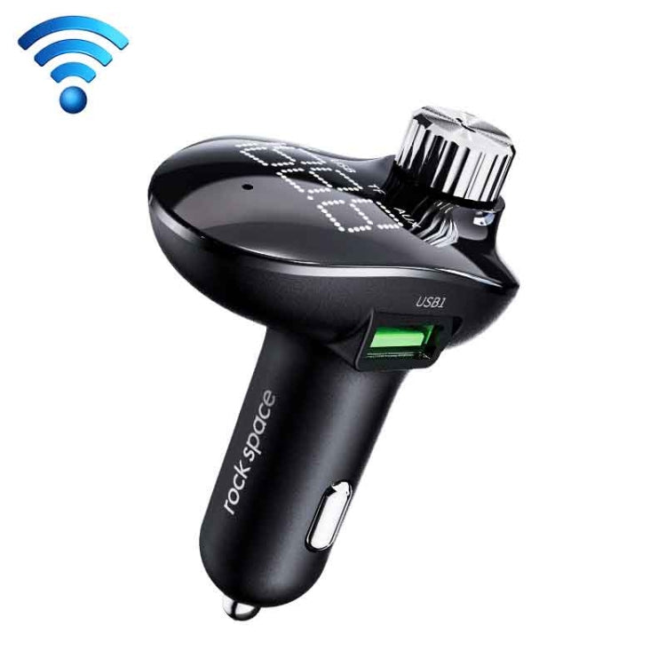 ROCK SPACE B302 18W QC3.0 Dual USB Digital Display Bluetooth Car Charger, Support 64GB U Disk & TF Card / FM / AUX / Hands-free Call(Black) - Bluetooth Car Kits by ROCK | Online Shopping South Africa | PMC Jewellery | Buy Now Pay Later Mobicred