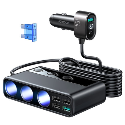 JOYROOM JR-CL06 9 in 1 154W PD USB-C / Type-C + Dual QC3.0 USB + 3 USB + 3 Cigarette Lighter Holes Digital Display Car Charger (Black) - Car Charger by JOYROOM | Online Shopping South Africa | PMC Jewellery | Buy Now Pay Later Mobicred