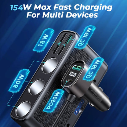 JOYROOM JR-CL06 9 in 1 154W PD USB-C / Type-C + Dual QC3.0 USB + 3 USB + 3 Cigarette Lighter Holes Digital Display Car Charger (Black) - Car Charger by JOYROOM | Online Shopping South Africa | PMC Jewellery | Buy Now Pay Later Mobicred