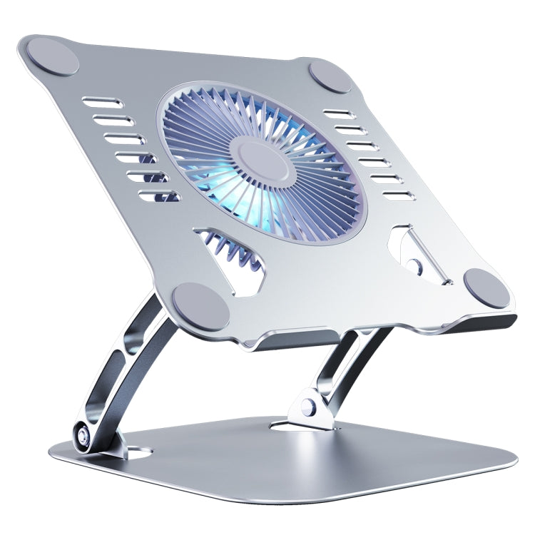 R-JUST HZ22 Dual-purpose Desktop Fan Aluminum Alloy Laptop  Bracket with Light(Silver) - Desktop Holder by R-JUST | Online Shopping South Africa | PMC Jewellery