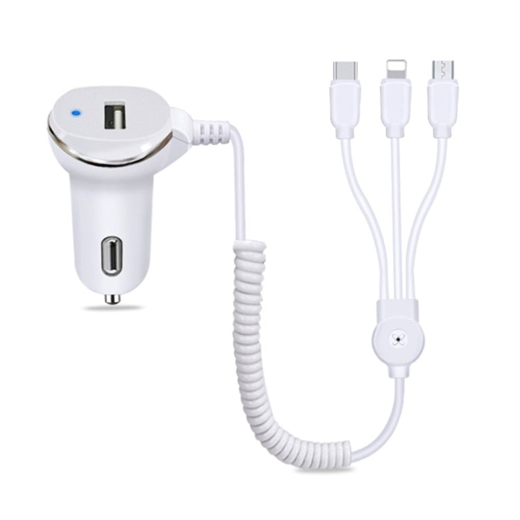 WK WP-C24 3.1A Explore The 3-in-1 Free Edition 8 Pin / Micro USB / USB-C / Type-C Data Cable + USB Car Charger (White) - Car Charger by WK | Online Shopping South Africa | PMC Jewellery