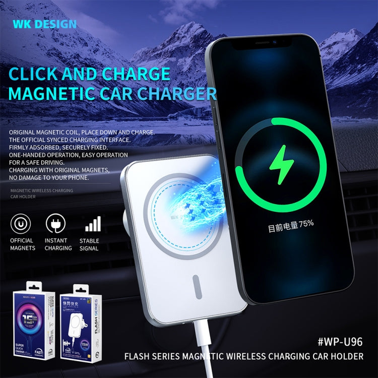 WK WP-U96 Flash Series Magsafe Car Air Outlet Vent Mount Clamp Holder 15W Fast Charging Qi Magnetic Wireless Charger - Wireless Charger Holders by WK | Online Shopping South Africa | PMC Jewellery
