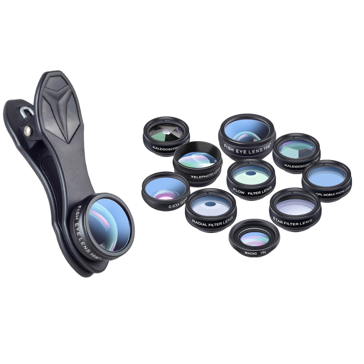 APEXEL APL-DG10 Macro Wide-angle Fisheye Telephoto CPL Flow Filter Radial Filter Star Filter Kaleidoscope 3 & 6 Lens Kit, For iPhone, Samsung, Huawei, Xiaomi, HTC and Other Smartphones, Ultra-thin Digital Camera - Combination Lens by APEXEL | Online Shopping South Africa | PMC Jewellery