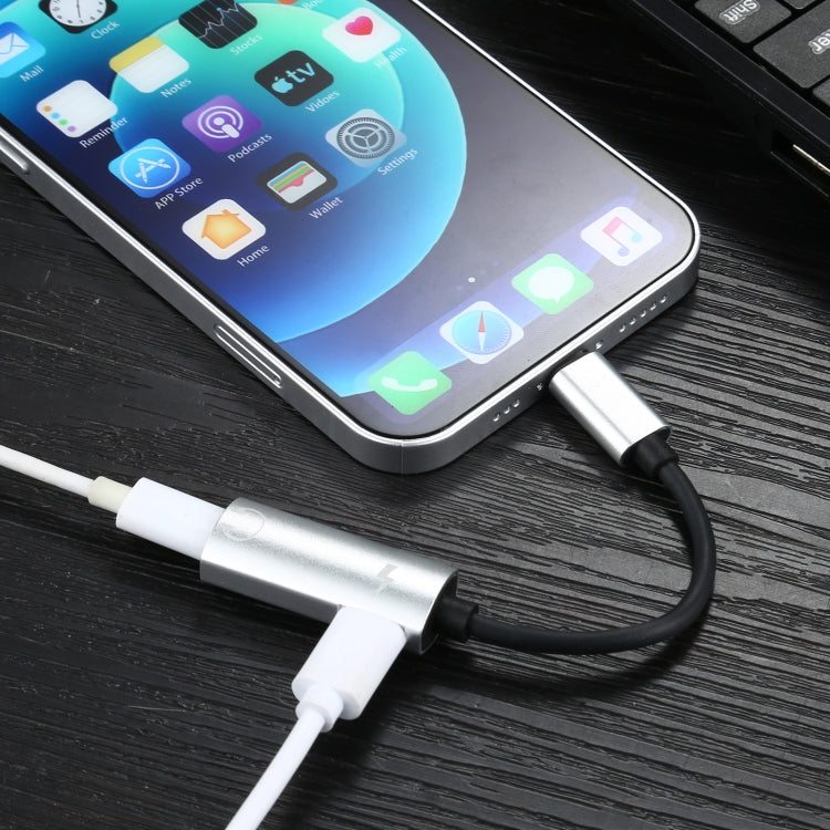 2 in 1 8 Pin Male to Dual 8 Pin Female Charging and Listening to Music Audio Earphone Adapter, Compatible with All IOS Systems(Silver) - Earphone Adapter by PMC Jewellery | Online Shopping South Africa | PMC Jewellery