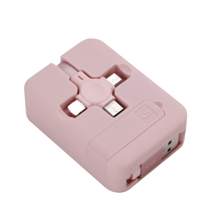 019-1 3 in 1 USB to 8 Pin + Micro USB + USB-C / Type-C Macaron Telescopic Data Cable with Storage Slot & Bracket, Cable Length: 1m (Pink) - Multifunction Cable by PMC TechLife | Online Shopping South Africa | PMC TechLife