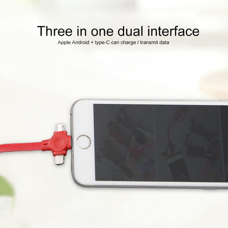 019-1 3 in 1 USB to 8 Pin + Micro USB + USB-C / Type-C Macaron Telescopic Data Cable with Storage Slot & Bracket, Cable Length: 1m (Red) - Multifunction Cable by PMC Jewellery | Online Shopping South Africa | PMC Jewellery