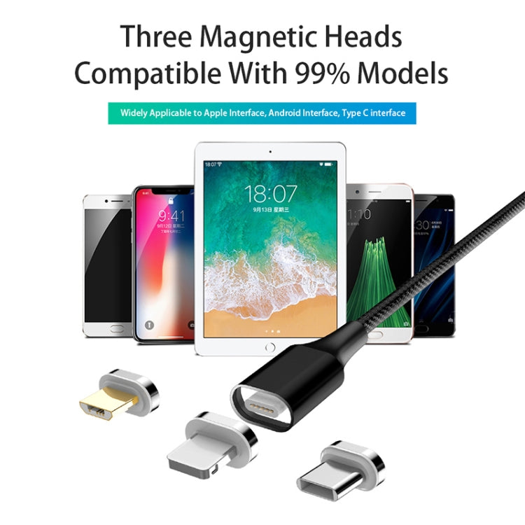 M11 3 in 1 5A USB to 8 Pin + Micro USB + USB-C / Type-C Nylon Braided Magnetic Data Cable, Cable Length: 1m (Black) - Charging Cable & Head by PMC Jewellery | Online Shopping South Africa | PMC Jewellery