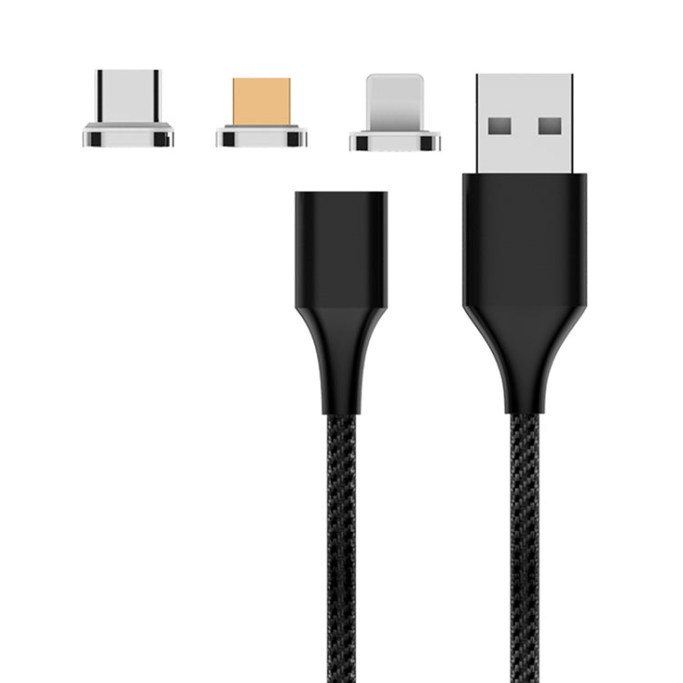 M11 3 in 1 5A USB to 8 Pin + Micro USB + USB-C / Type-C Nylon Braided Magnetic Data Cable, Cable Length: 2m (Black) - Charging Cable & Head by PMC Jewellery | Online Shopping South Africa | PMC Jewellery