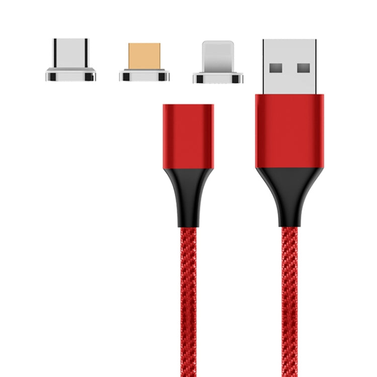 M11 3 in 1 5A USB to 8 Pin + Micro USB + USB-C / Type-C Nylon Braided Magnetic Data Cable, Cable Length: 2m (Red) - Charging Cable & Head by PMC TechLife | Online Shopping South Africa | PMC TechLife