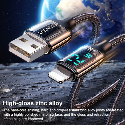 USAMS US-SJ543 U78 8 Pin Aluminum Alloy Digital Display Charging Data Cable, Length: 1.2m (Black) - Normal Style Cable by USAMS | Online Shopping South Africa | PMC Jewellery | Buy Now Pay Later Mobicred