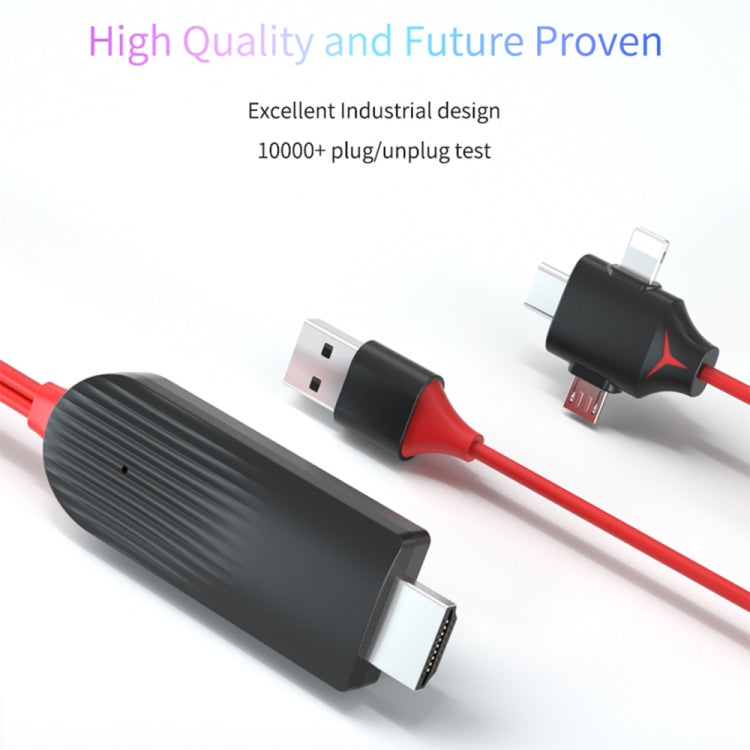 MiraScreen L7-8 3 in 1 8 Pin + Micro USB + USB-C / Type-C to HDMI Video Converter Cable, Cable Length: 2m - Video & Audio Cable by PMC TechLife | Online Shopping South Africa | PMC TechLife