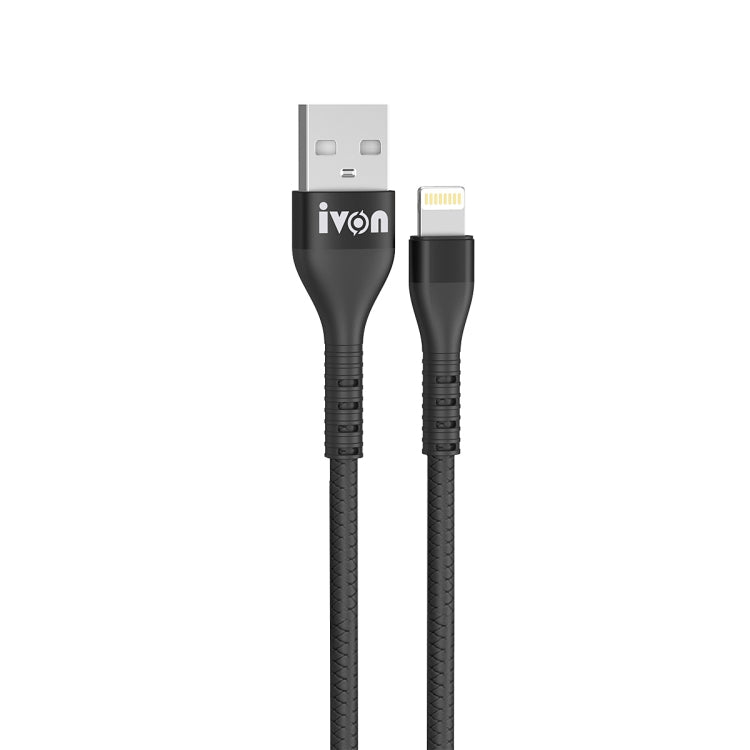 IVON CA92 2.4A Max USB to 8 Pin Rubber Fast Charging Data Cable, Length: 1.5m (Black) - Normal Style Cable by IVON | Online Shopping South Africa | PMC TechLife