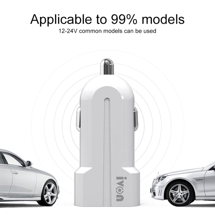 IVON CC13 QC 3.0 Fast Charging Car Charger Set with 8 Pin Charging Cable (White) - Car Charger by IVON | Online Shopping South Africa | PMC Jewellery | Buy Now Pay Later Mobicred