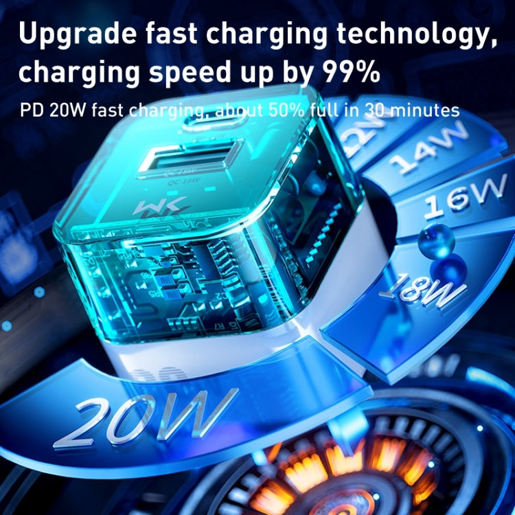WK WP-U149 20W USB+USB-C/Type-C Dual Port Transparent Charger, Specifications: US Plug (White) - USB Charger by WK | Online Shopping South Africa | PMC TechLife | Buy Now Pay Later Mobicred