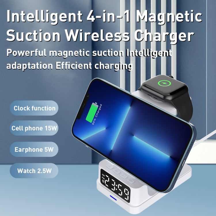 15W 4 in 1 Magnetic Clock Desktop Vertical Wireless Charger (Black) -  by PMC TechLife | Online Shopping South Africa | PMC TechLife