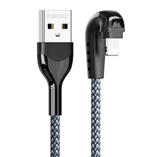 REMAX RC-177i Heymanba II 2.1A USB to 8 Pin 180 Degrees Elbow Zinc Alloy Braided Gaming Data Cable, Cable Length: 1m(Silver) - Normal Style Cable by REMAX | Online Shopping South Africa | PMC Jewellery