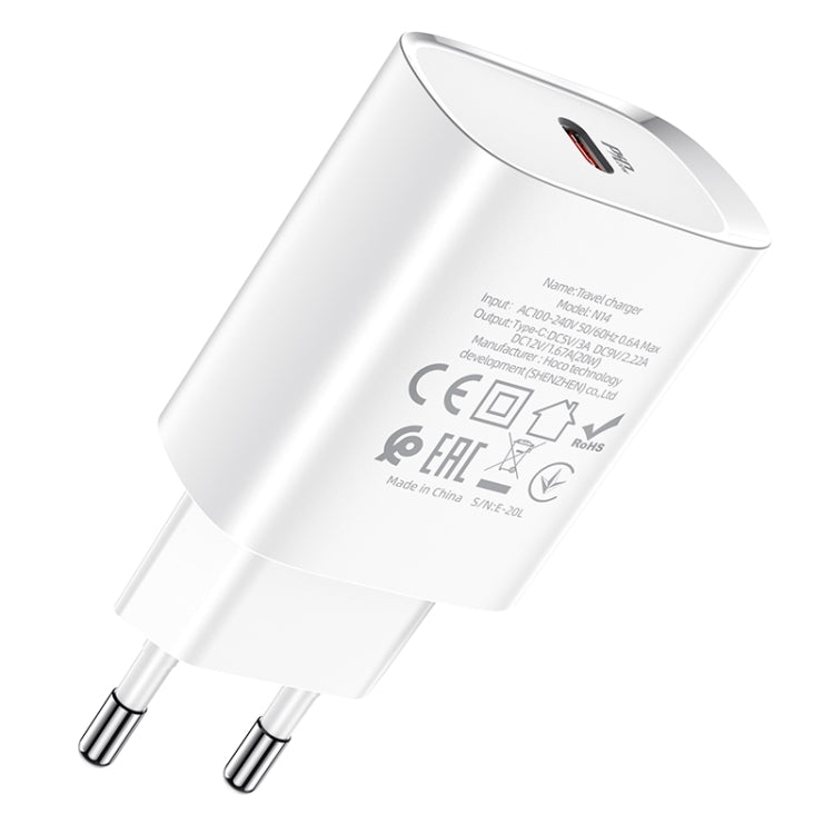 hoco N14 PD 20W Single Port Smart Travel Charger Power Adapter, EU Plug(White) - USB Charger by hoco | Online Shopping South Africa | PMC Jewellery