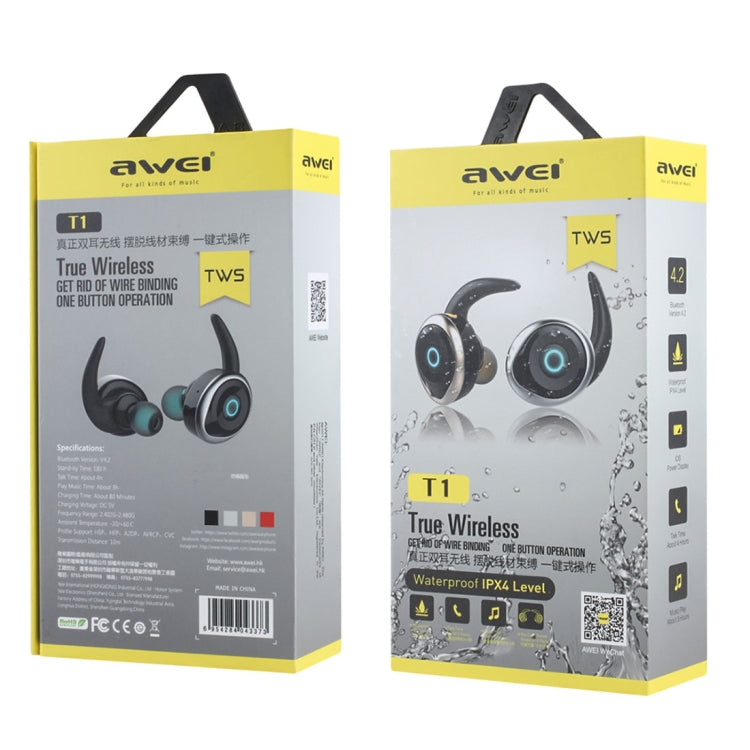 AWEI T1 Sports Headset IPX4 Waterproof Wireless Bluetooth V4.2 Stereo Earphone, Support TWS(Black) - TWS Earphone by awei | Online Shopping South Africa | PMC Jewellery | Buy Now Pay Later Mobicred