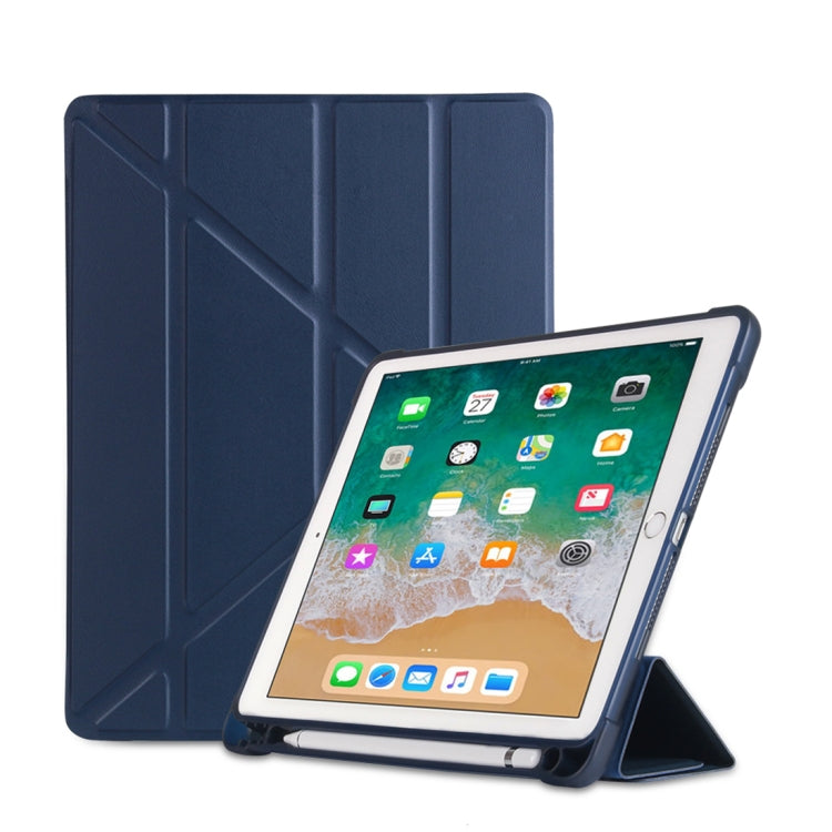 Multi-folding Shockproof TPU Protective Case for iPad 9.7 (2018) / 9.7 (2017) / air / air2, with Holder & Pen Slot(Blue) - iPad 9.7 (2018) & (2017) Cases by PMC Jewellery | Online Shopping South Africa | PMC Jewellery