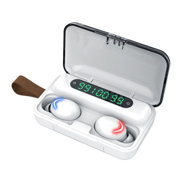 F9-5C Three-screen Digital Display Noise Reduction Bluetooth Earphone with Hand Strap(White) - Bluetooth Earphone by PMC TechLife | Online Shopping South Africa | PMC TechLife