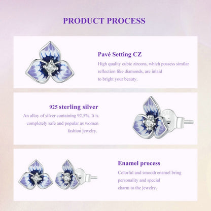 BSE860 Sterling Silver S925 White Gold Plated Zircon Pansy Stud Earrings - Stud Earrings & Earrings by PMC Jewellery | Online Shopping South Africa | PMC Jewellery