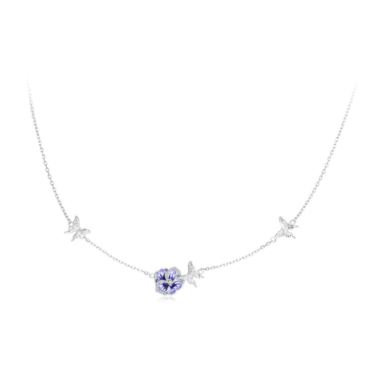 BSN336 Sterling Silver S925 White Gold Plated Zircon Stretchable Pansy Necklace Pendant - Necklaces & Pendants by PMC Jewellery | Online Shopping South Africa | PMC Jewellery