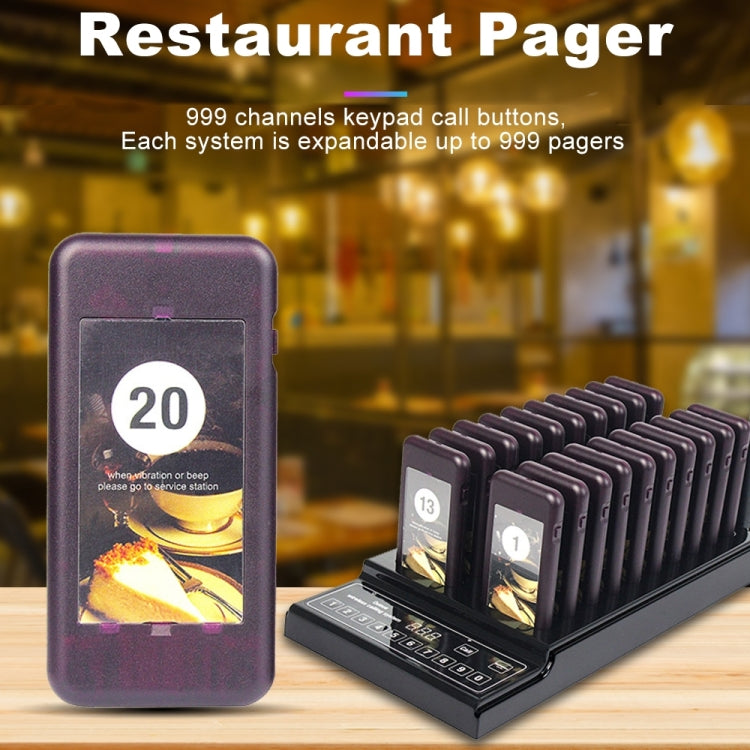 QC100 999 Channel Restaurant Wireless Paging Queuing Calling System with 20 Call Coaster Pagers, EU Plug - Alarm System by PMC Jewellery | Online Shopping South Africa | PMC Jewellery