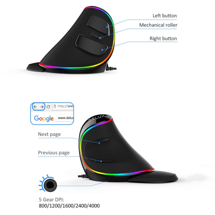 DELUX M618 Plus RGB Wired Optical Mouse Ergonomic Vertical Mouse 4000DPI - free shipping - PMC TechLife - Order now!