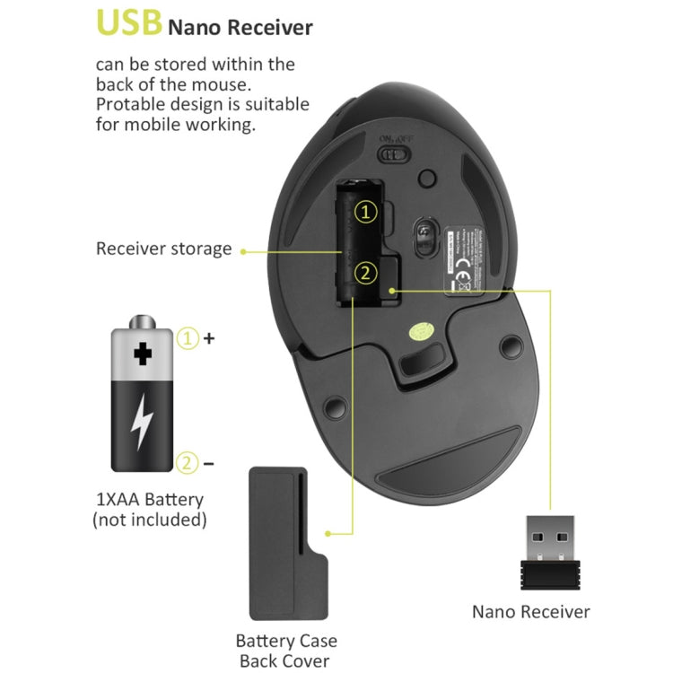 DELUX M618 Plus 2.4G 1600DPI Wireless Portable Vertical Ergonomic Mouse - free shipping - PMC TechLife - Order now!
