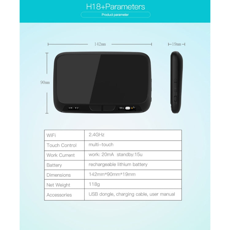 H18+ 2.4GHz Mini Wireless Keyboard Full Touchpad with 3-Level Adjustable Backlight(Black) - MINI PC Accessories & Gadgets by PMC TechLife | Online Shopping South Africa | PMC TechLife
