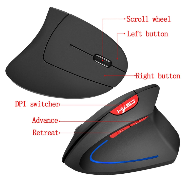 HXSJ T22 2.4GHz Wireless 4-Keys 2400 DPI Adjustable Ergonomics Optical Vertical Mouse(Black) - Wireless Mice by HXSJ | Online Shopping South Africa | PMC Jewellery | Buy Now Pay Later Mobicred