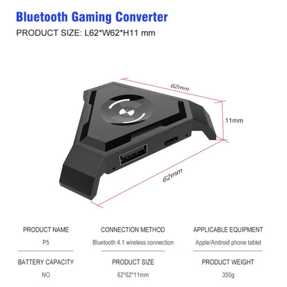 HXSJ P5 Bluetooth 4.1 Keyboard Mouse Bluetooth Gaming Converter, Can Not Be Pressed Version(Black) - Converter & Adapter by HXSJ | Online Shopping South Africa | PMC Jewellery | Buy Now Pay Later Mobicred