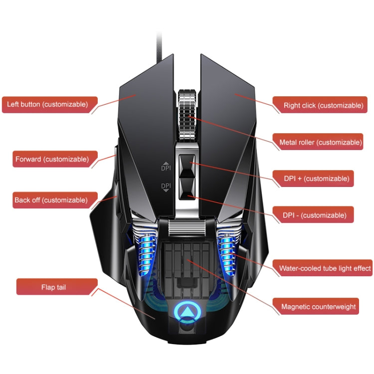 YINDIAO G10 7200DPI 7-modes Adjustable 7-keys RGB Light Wired Metal Mechanical Hard Core Macro Mouse, Style: Audio Version(Black) - Wired Mice by YINDIAO | Online Shopping South Africa | PMC Jewellery | Buy Now Pay Later Mobicred