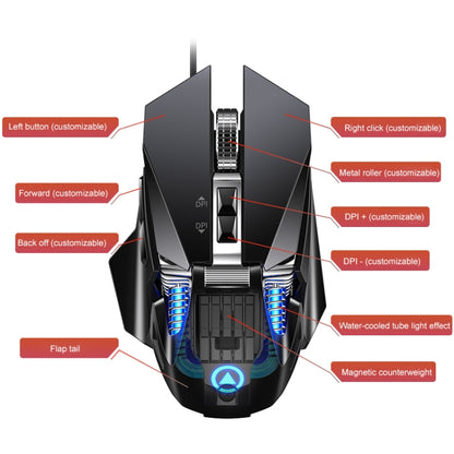 YINDIAO G10 7200DPI 7-modes Adjustable 7-keys RGB Light Wired Metal Mechanical Hard Core Macro Mouse, Style: Audio Version(Black) - Wired Mice by YINDIAO | Online Shopping South Africa | PMC Jewellery | Buy Now Pay Later Mobicred