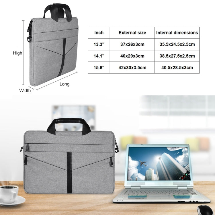 15.6 inch Breathable Wear-resistant Fashion Business Shoulder Handheld Zipper Laptop Bag with Shoulder Strap (Light Grey) - 14.1 inch by PMC Jewellery | Online Shopping South Africa | PMC Jewellery