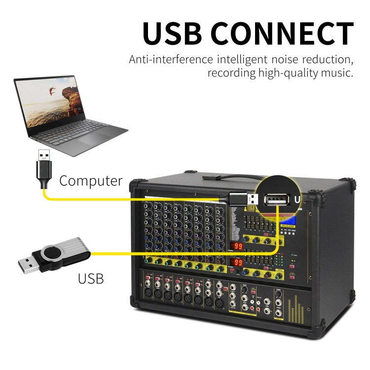 XTUGA PM1202 900W 10 Channel Stage Power Mixer 24Bit Multil-FX Processor Dual 99 DSP Effect DJ Amplifier (US Plug) - Live Sound Effects Processors by XTUGA | Online Shopping South Africa | PMC TechLife