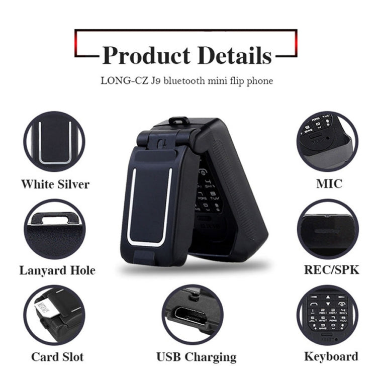 LONG-CZ J9 Mini Flip Style Mobile Phone, 0.66 inch, 18 Keys, Support Bluetooth, FM, SOS, Anti-lost, Magic Sound, Auto Answering, GSM, Single SIM(Black) - Others by PMC Jewellery | Online Shopping South Africa | PMC Jewellery