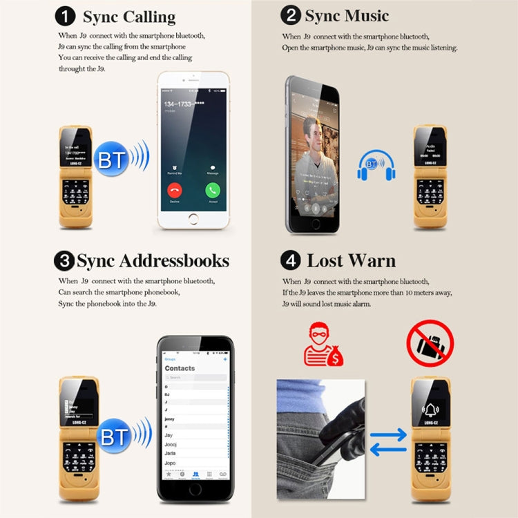 LONG-CZ J9 Mini Flip Style Mobile Phone, 0.66 inch, 18 Keys, Support Bluetooth, FM, SOS, Anti-lost, Magic Sound, Auto Answering, GSM, Single SIM(Black) - Others by PMC Jewellery | Online Shopping South Africa | PMC Jewellery