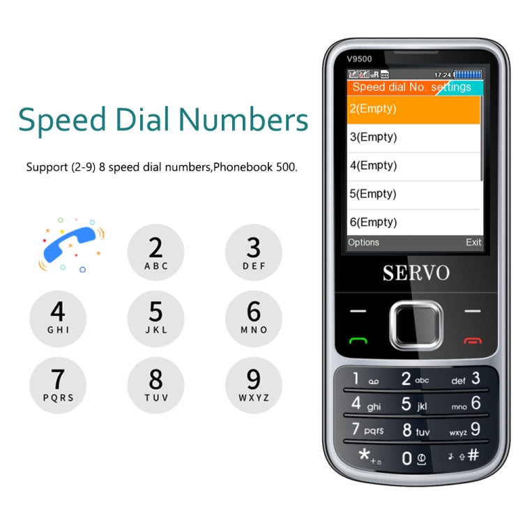 SERVO V9500 Mobile Phone, Russian Key, 2.4 inch, Spredtrum SC6531CA, 21 Keys, Support Bluetooth, FM, Magic Sound, Flashlight, GSM, Quad SIM(Black) - SERVO by SERVO | Online Shopping South Africa | PMC Jewellery