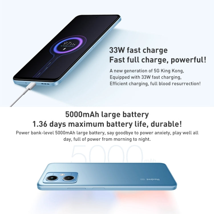 Xiaomi Redmi Note 12 5G, 48MP Camera, 8GB+128GB, Dual Back Cameras, 5000mAh Battery, Side Fingerprint Identification, 6.67 inch MIUI 13 Qualcomm Snapdragon 4 Gen1 Octa Core up to 2.0GHz, Network: 5G, Dual SIM, IR, Not Support Google Play(Blue) - Xiaomi Redmi by Xiaomi | Online Shopping South Africa | PMC Jewellery | Buy Now Pay Later Mobicred