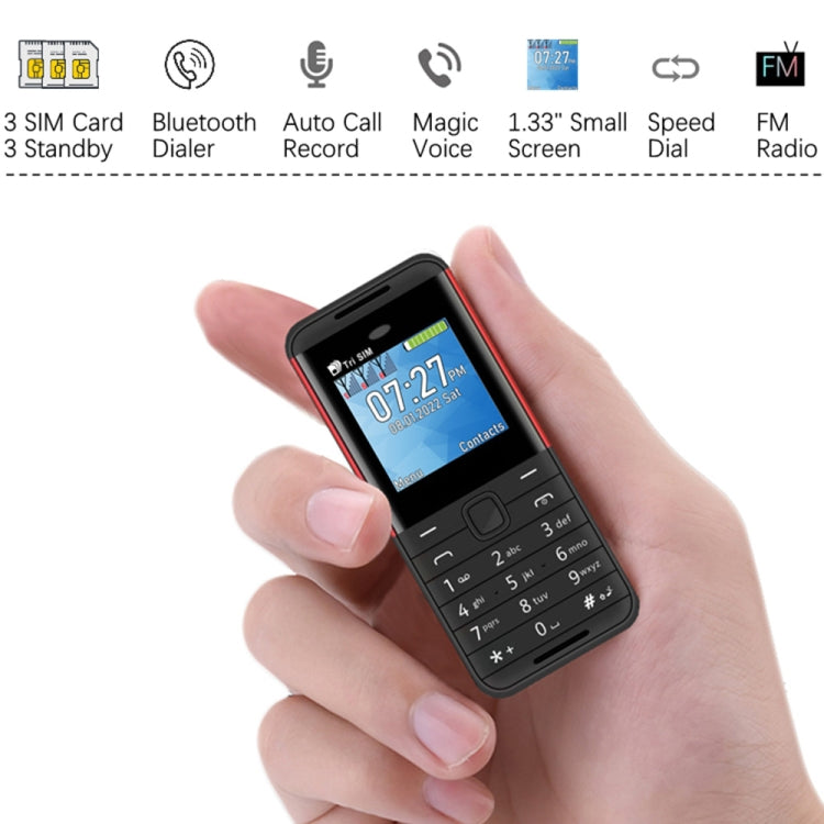 SERVO BM5310 Mini Mobile Phone, English Key, 1.33 inch, MTK6261D, 21 Keys, Support Bluetooth, FM, Magic Sound, Auto Call Record, GSM, Triple SIM (Black Red) - SERVO by SERVO | Online Shopping South Africa | PMC Jewellery