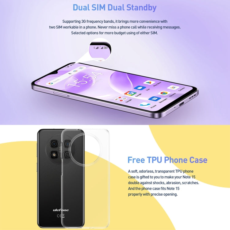 [HK Warehouse] Ulefone Note 15, 2GB+32GB, Face ID Identification, 6.22 inch Android 12 GO MediaTek MT6580 Quad-core up to 1.3GHz, Network: 3G, Dual SIM(Purple) - Ulefone by Ulefone | Online Shopping South Africa | PMC Jewellery
